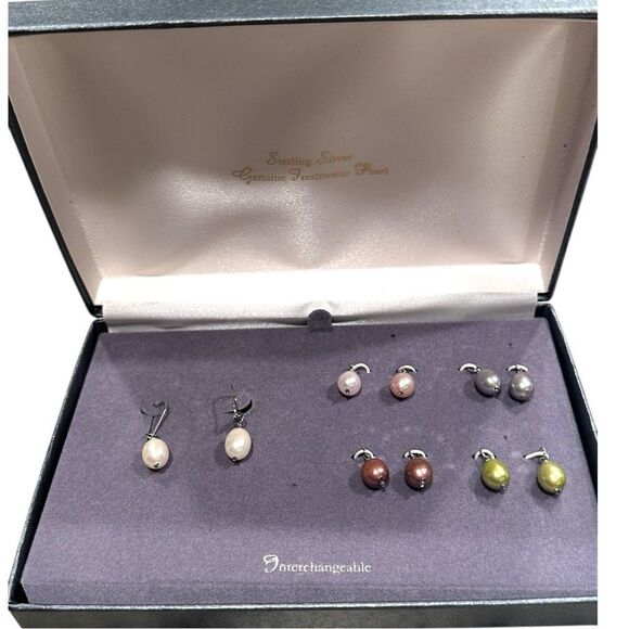 Fresh water pearls Interchangeable Sterling Silver Pearl Earrings Set - Picture 1 of 11